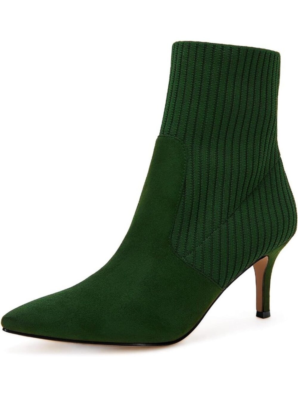 Women's Dark Green Faux Suede Stiletto Kitten Heel Pointed Toe Ankle Boots